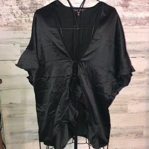 Victoria’s Secret black silky cover up sleep wear black silky sheer layo…​